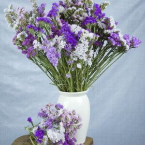 Pastel lila-blauwe lamsoor droogbloemen boeket