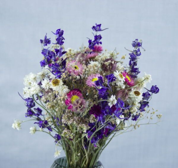 Droogbloemen boeketje blauw & roze